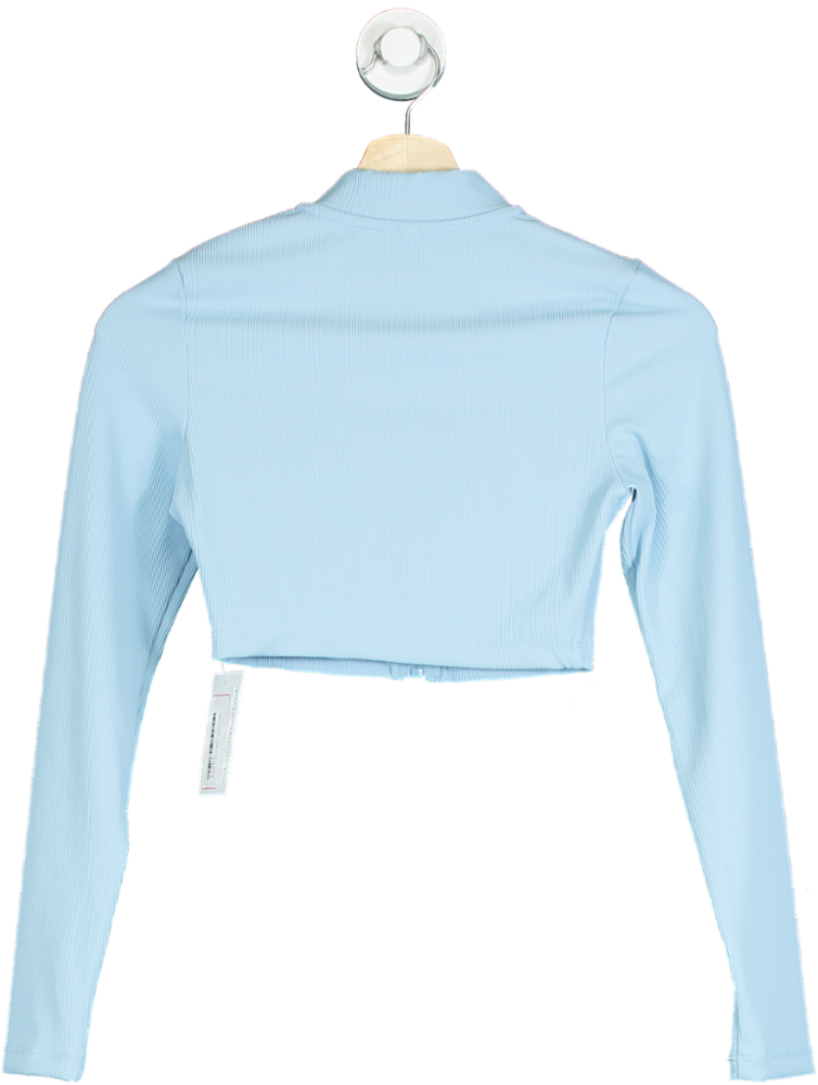 Light Blue Ribbed Cropped Zip-Up Jacket UK S