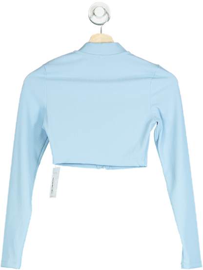 Light Blue Ribbed Cropped Zip-Up Jacket UK S