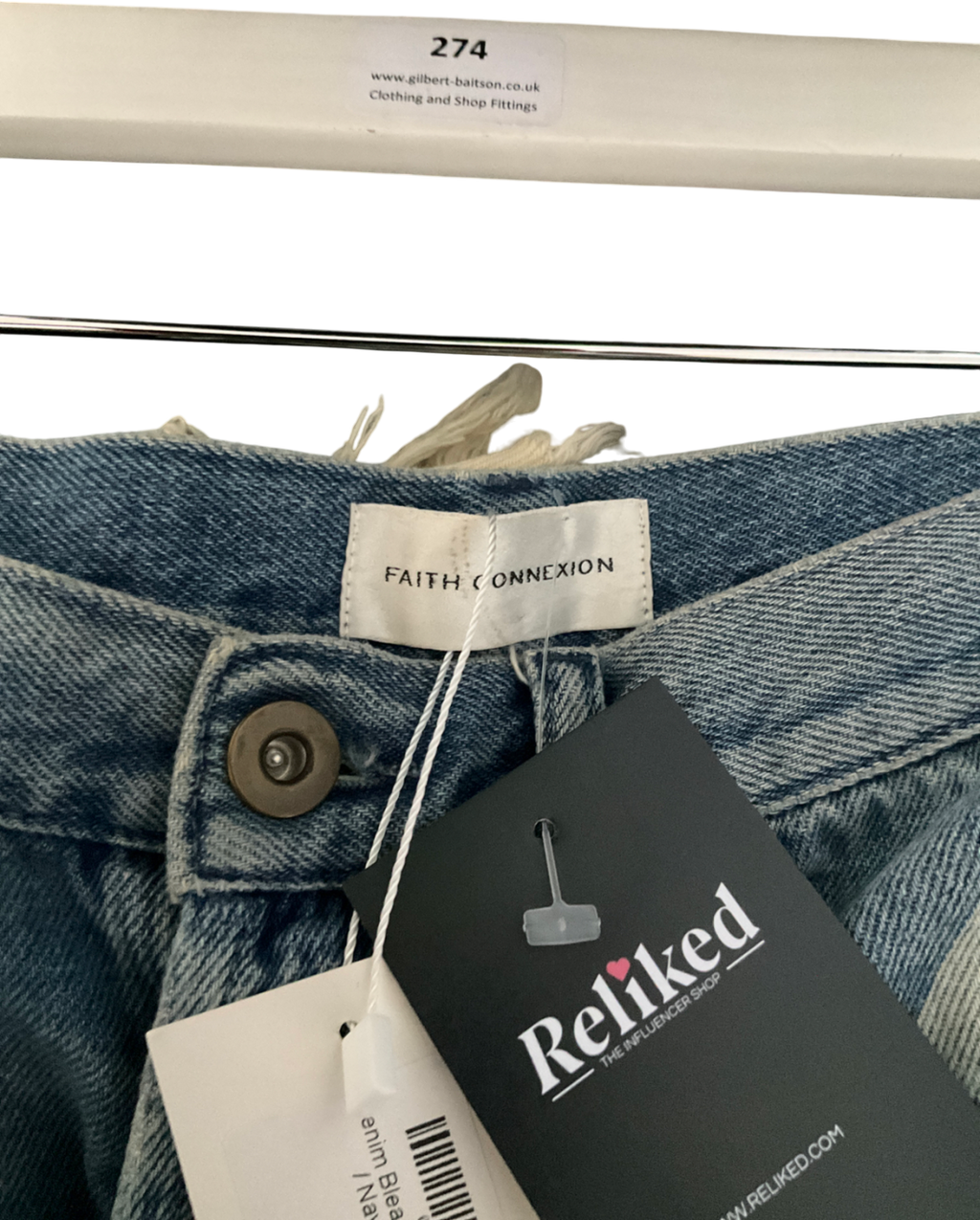 faith connexion Blue Denim Bleach Star Mini Shorts UK L