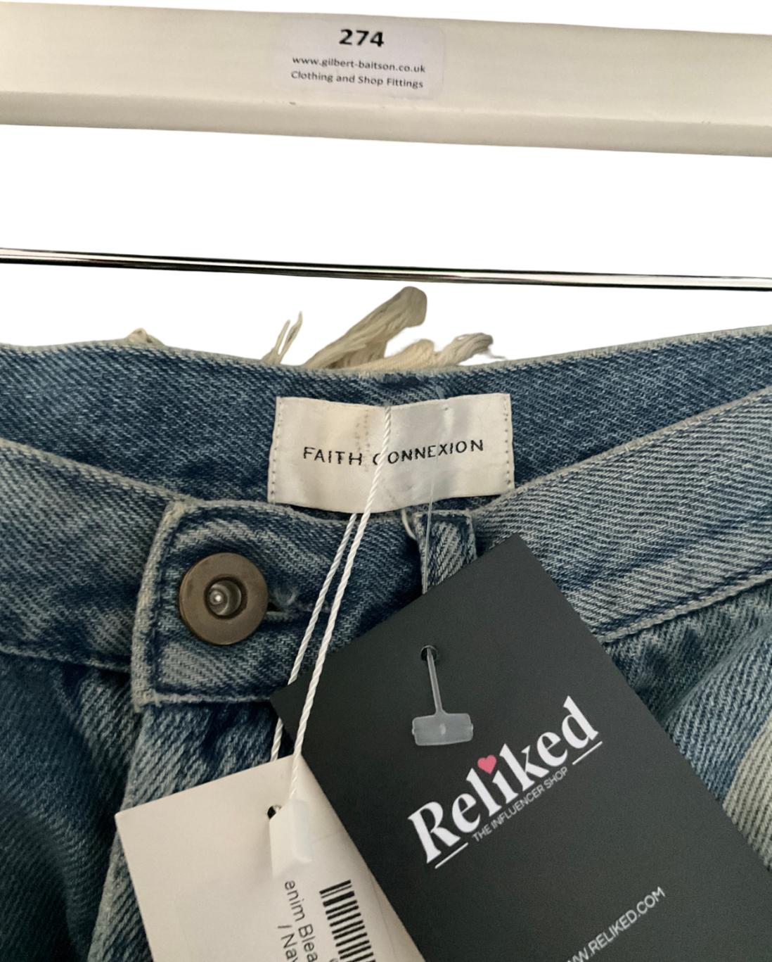 faith connexion Blue Denim Bleach Star Mini Shorts UK L