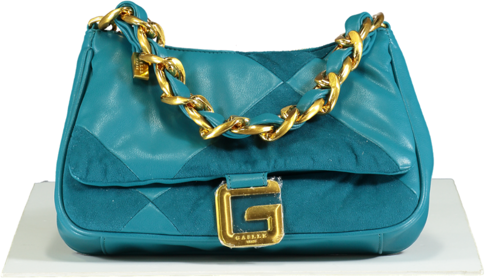 GAëLLE Paris Teal Patchwork Chain Shoulder Bag