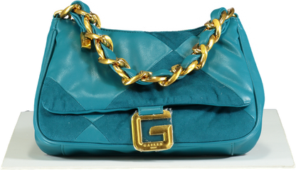 GAëLLE Paris Teal Patchwork Chain Shoulder Bag