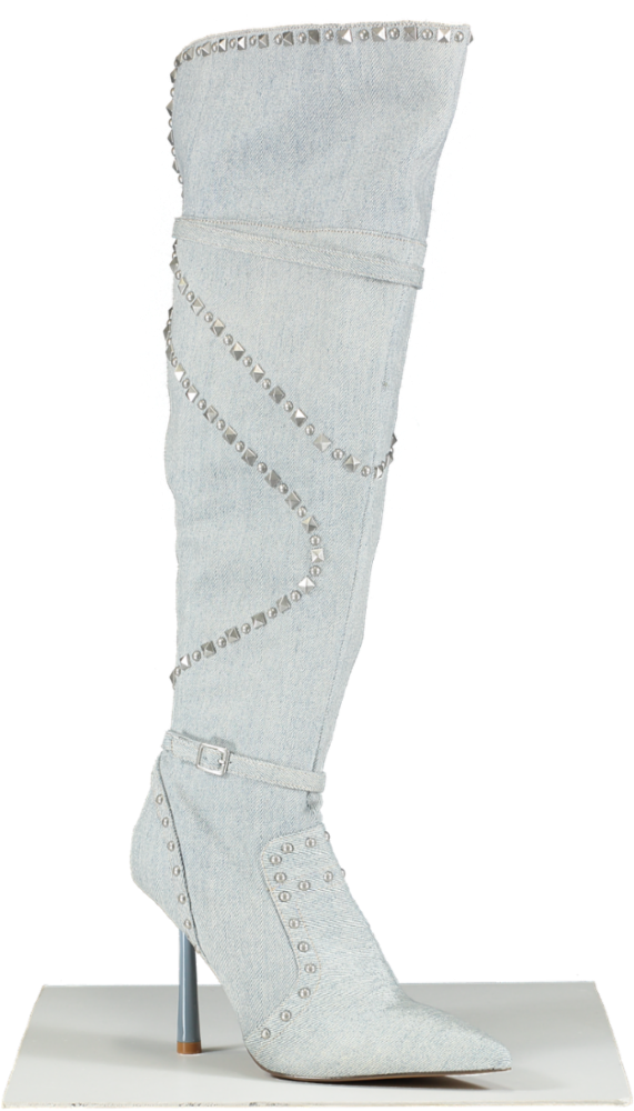 STEVE MADDEN Blue Fasten Up Studded Denim Boots UK 7 EU 40 👠