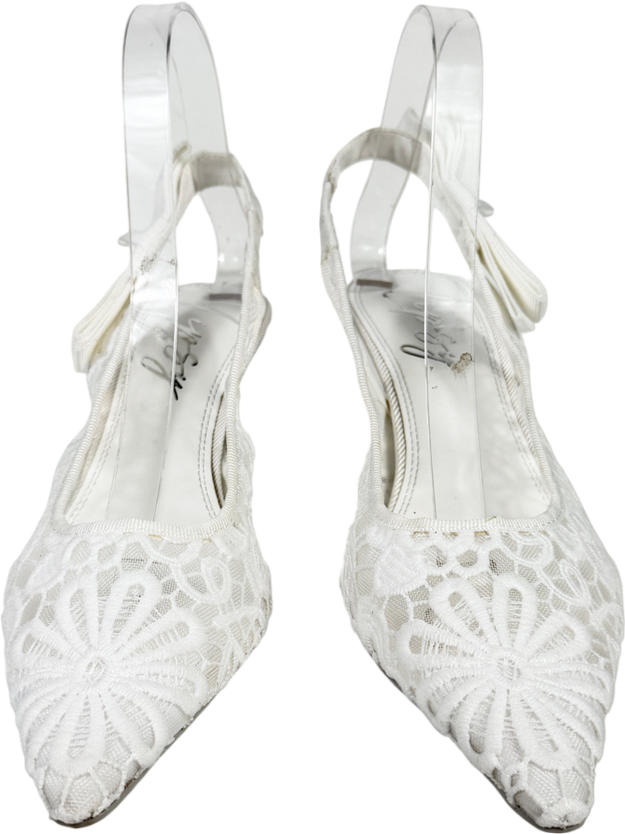 Lipsy White Bridal Standard Fit Slingback Bow Mid Heel Court Shoes UK 4 EU 37