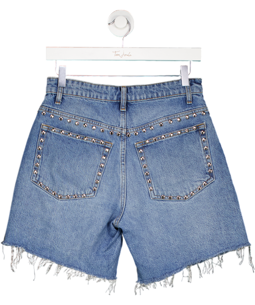Reformation Mid Blue Studded Raye Mid-rise 6” Relaxed Jean Shorts W25