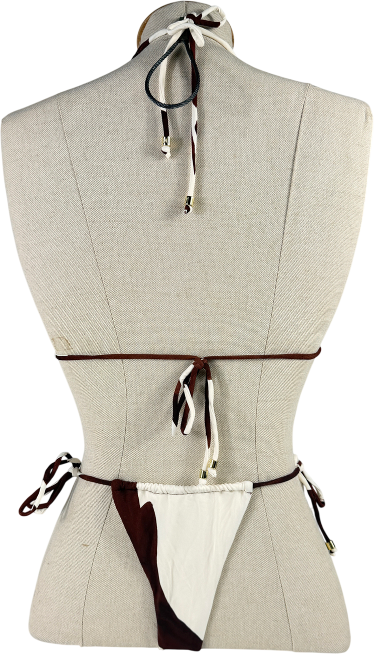 Meshki Brown Marquise Bikini Chocolate Deco Flour Print UK XS