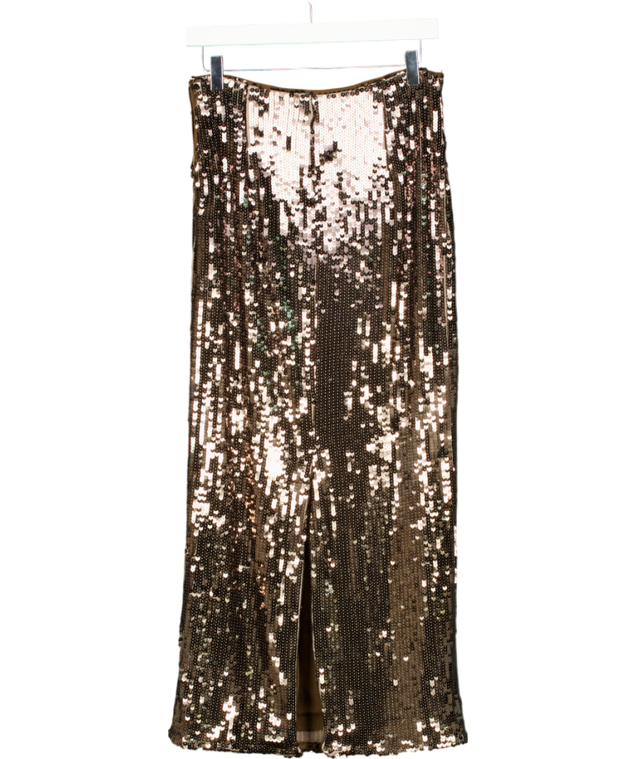 Karen Millen Brown Split Back Sequin Midi Skirt UK 8