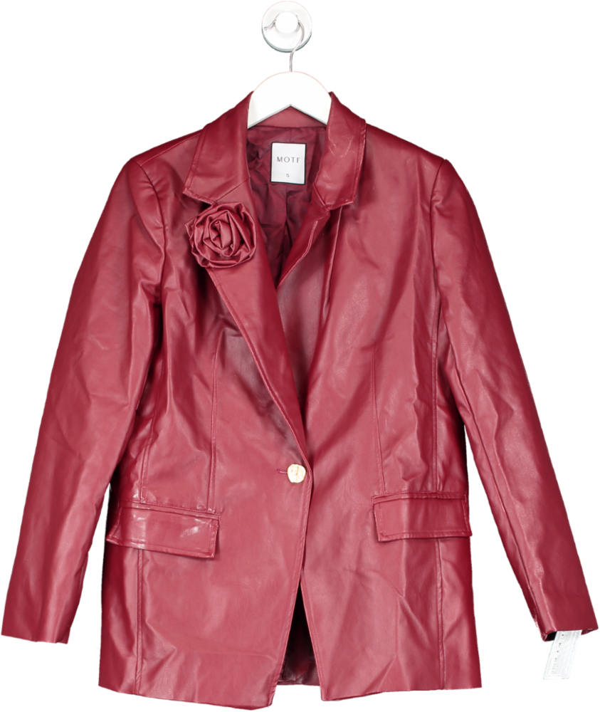 MOTF Red Pu Leather Rossette Applique Blazer UK S