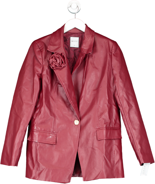 MOTF Red Pu Leather Rossette Applique Blazer UK S