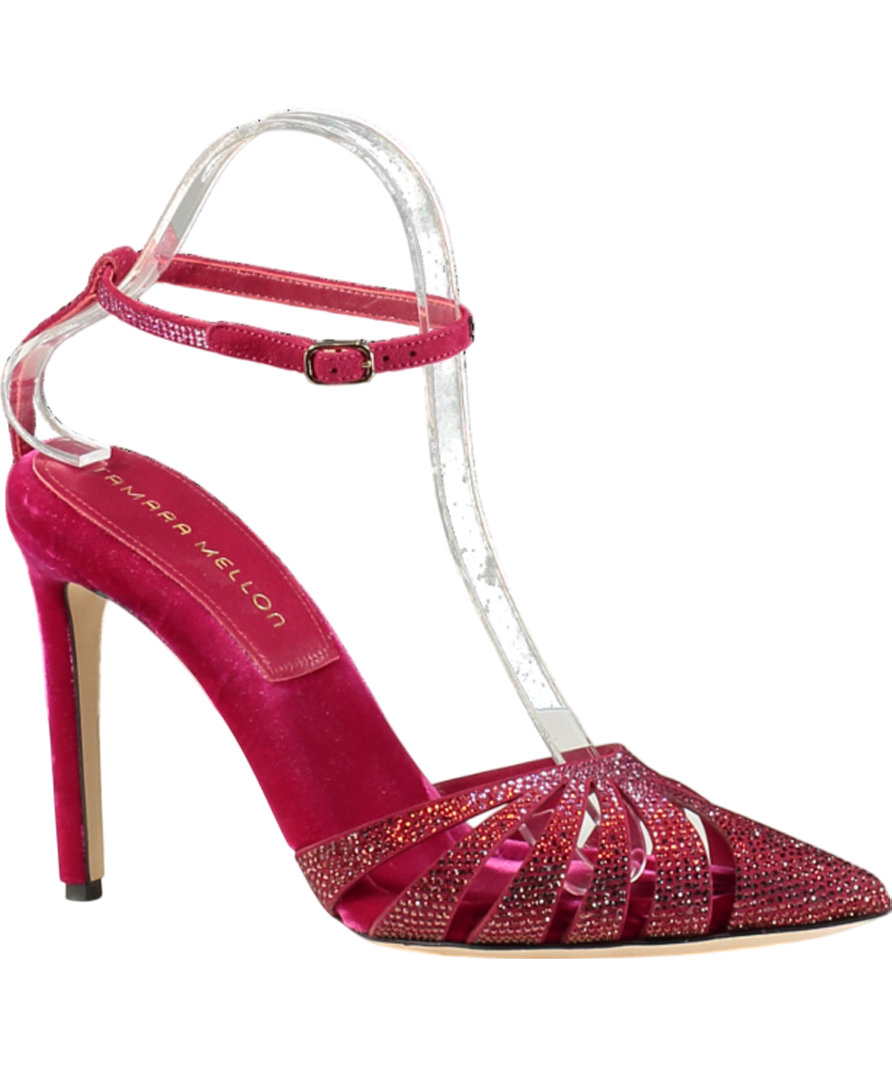 Tamara Mellon Red /pink Crystal-embellished Velvet Heels UK 5 EU 38