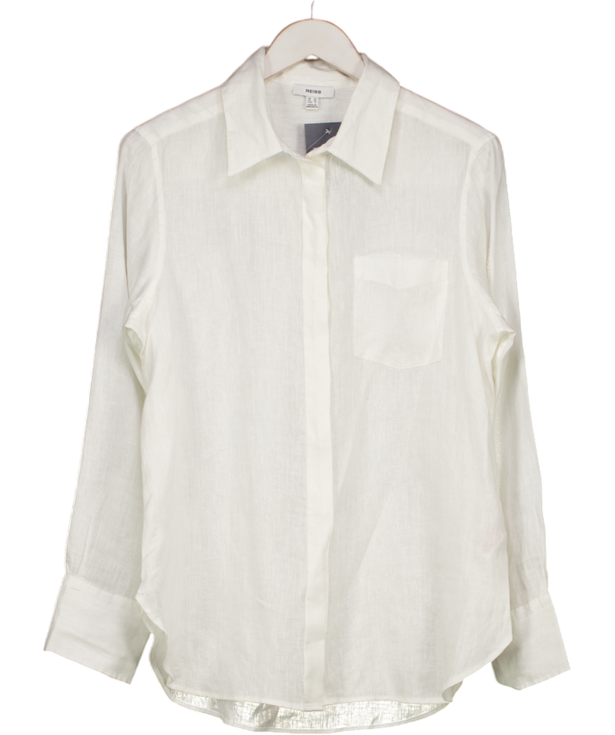 REISS White Belle Linen Button-through Shirt UK 10