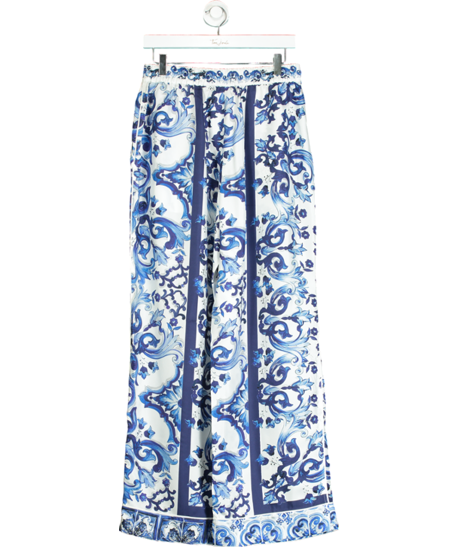 Dolce & Gabbana Blue Silk Printed Wide Leg Trouser SZ46 W31