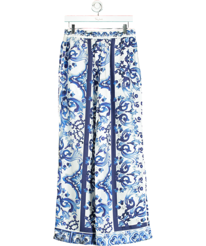 Dolce & Gabbana Blue Silk Printed Wide Leg Trouser W31