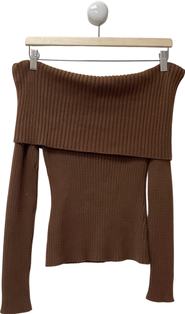 ASOS Knitted Fold Over Bardot Top In Chocolate Brown UK S