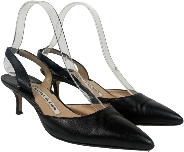 Manolo Blahnik Carolyne Leather Mid-heel 70mm Halter Pump In Black UK 3.5 EU 36.5 👠