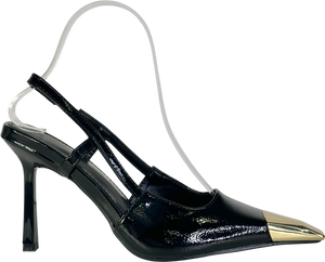 Black Patent Faux Leather Gold Capped Heels UK 4 EU 37