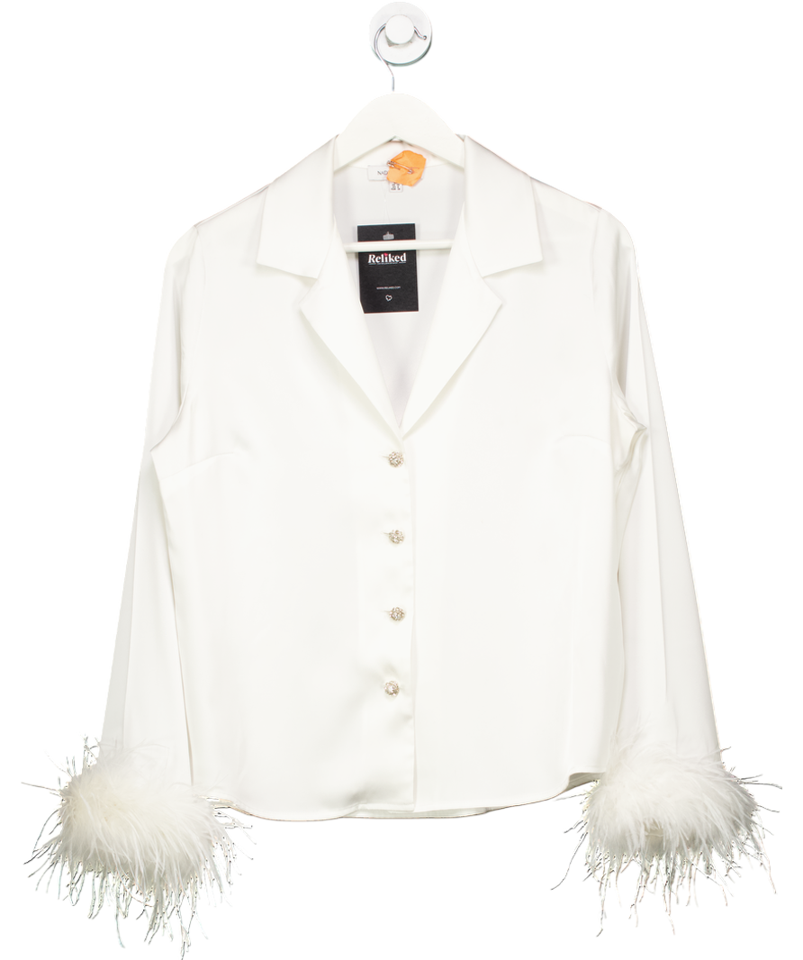 Nadine Merabi White Feather trim Darcie Shirt UK 10