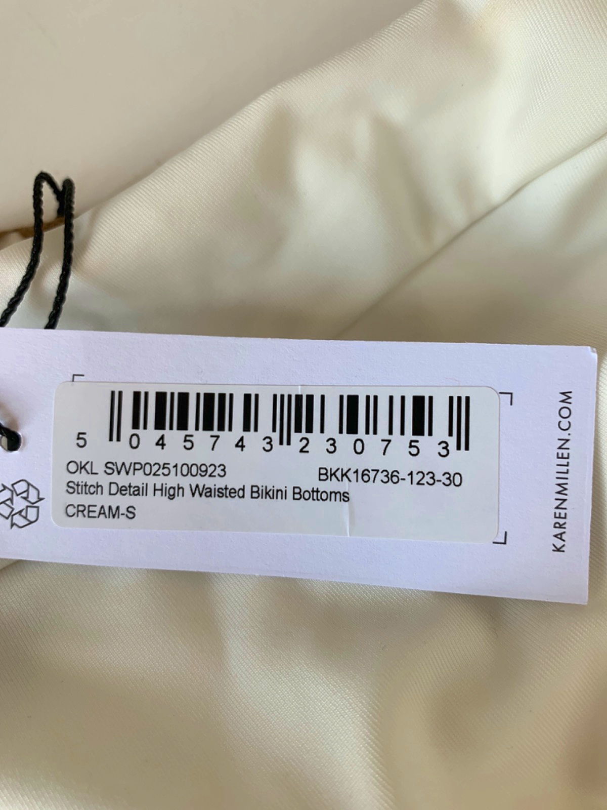 Karen Millen Cream Stitch Detail Plunge Bikini Top and High Waisted Bikini Bottoms UK XS/S