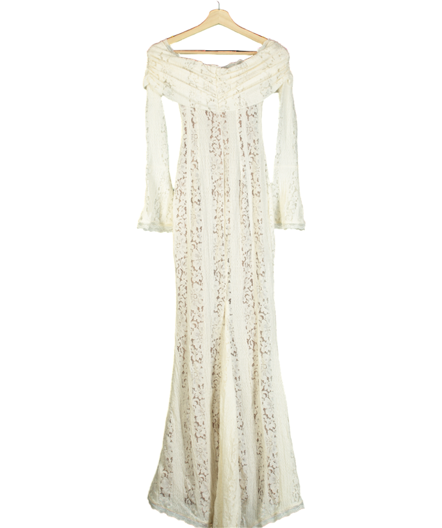 House of CBBelle cream Vintage Floral Lace Off-shoulder Maxi Dress UK XS