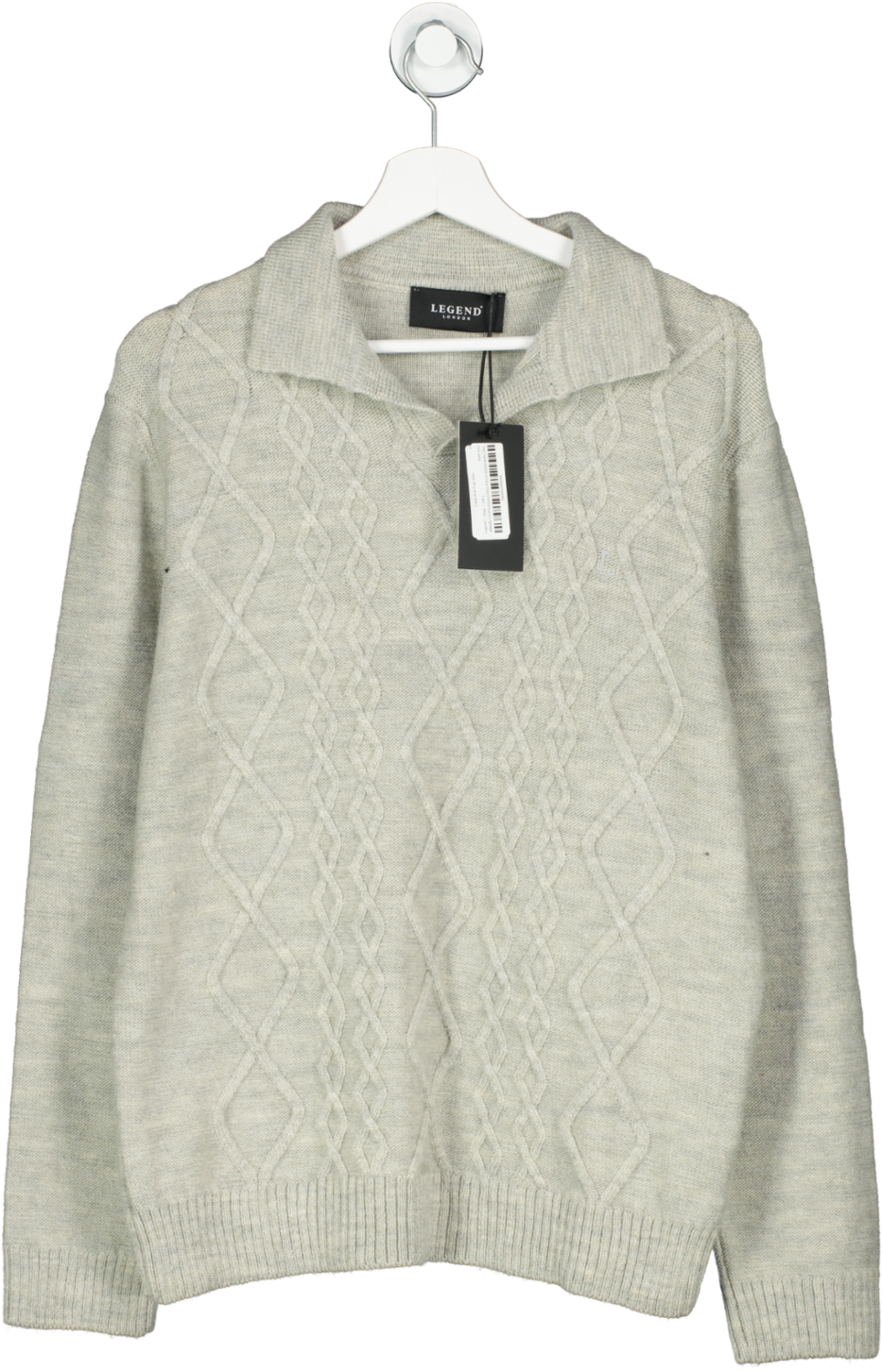 Legend Grey Cable Knit Polo Shirt UK L