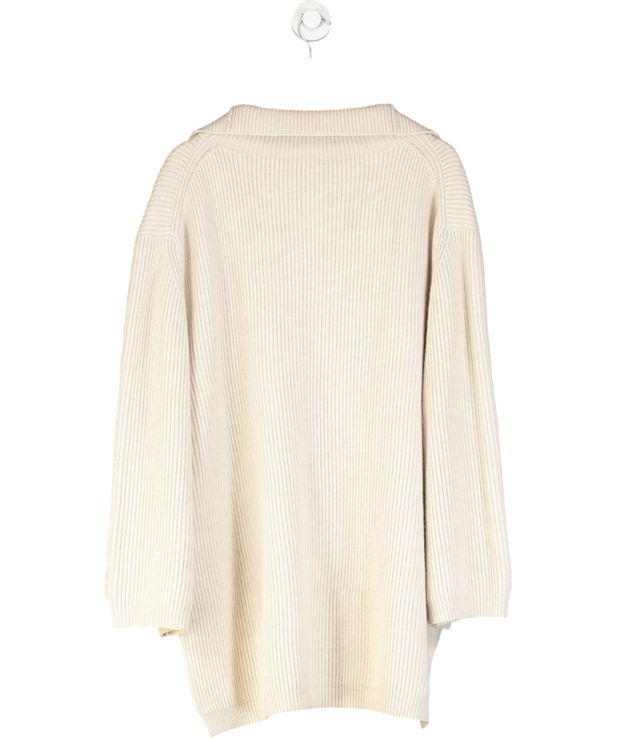 Totême Beige Oversized Zip-neck Ribbed Wool-blend Sweater UK S