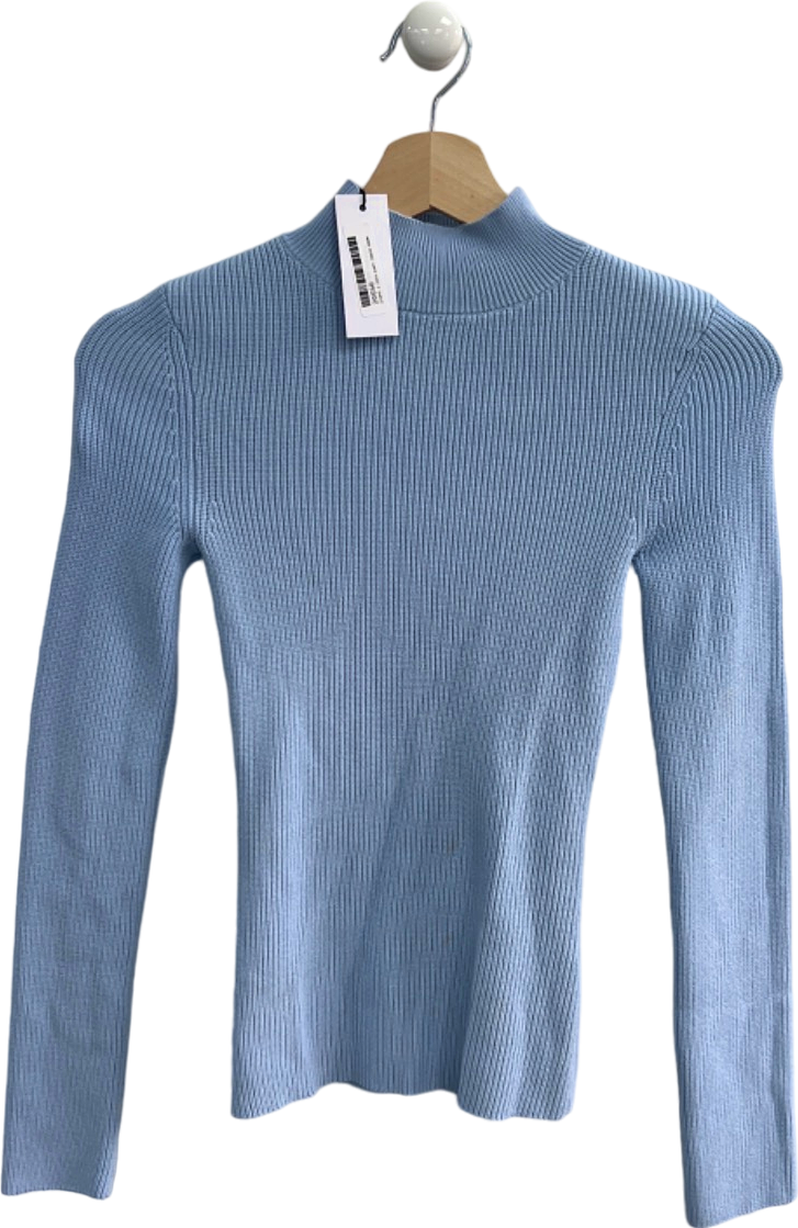 Karen Millen Pale Blue Half Cardigan Rib Compact Knit Funnel Neck Jumper XS