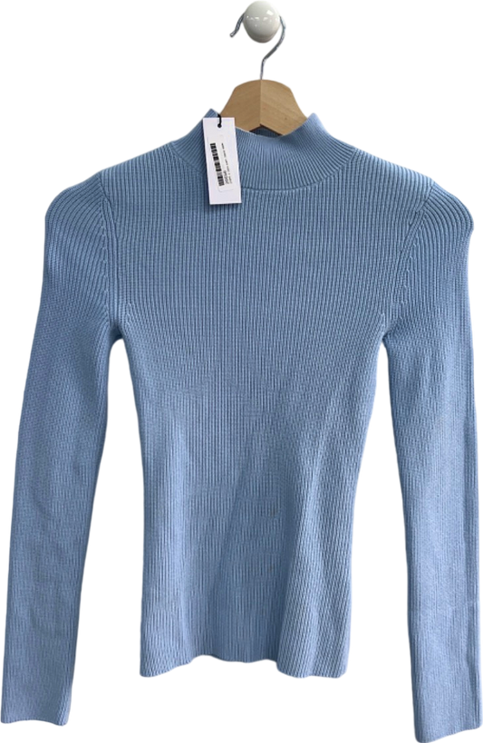 Karen Millen Pale Blue Half Cardigan Rib Compact Knit Funnel Neck Jumper XS