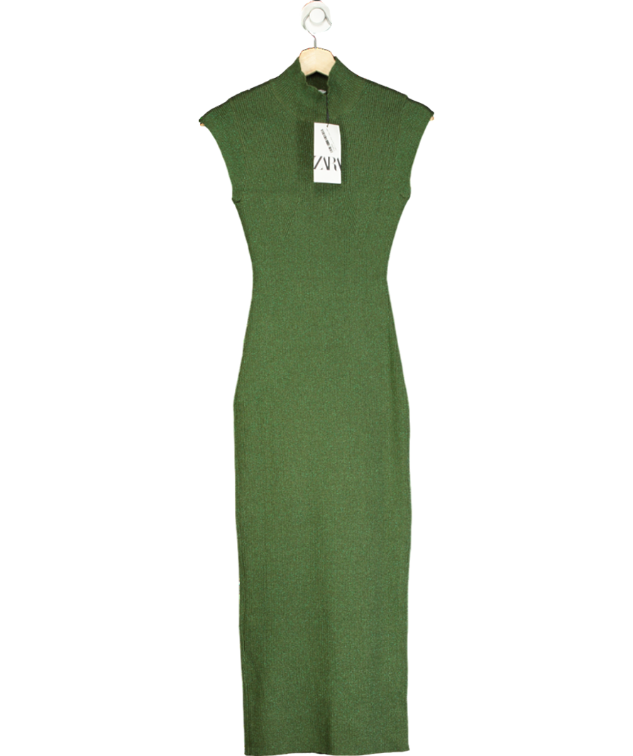 ZARA Green High-neck Knit Dress UK S