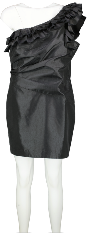 DE LA VALIi Black Fiama Taffeta Frill One Shoulder Mini Dress UK 14