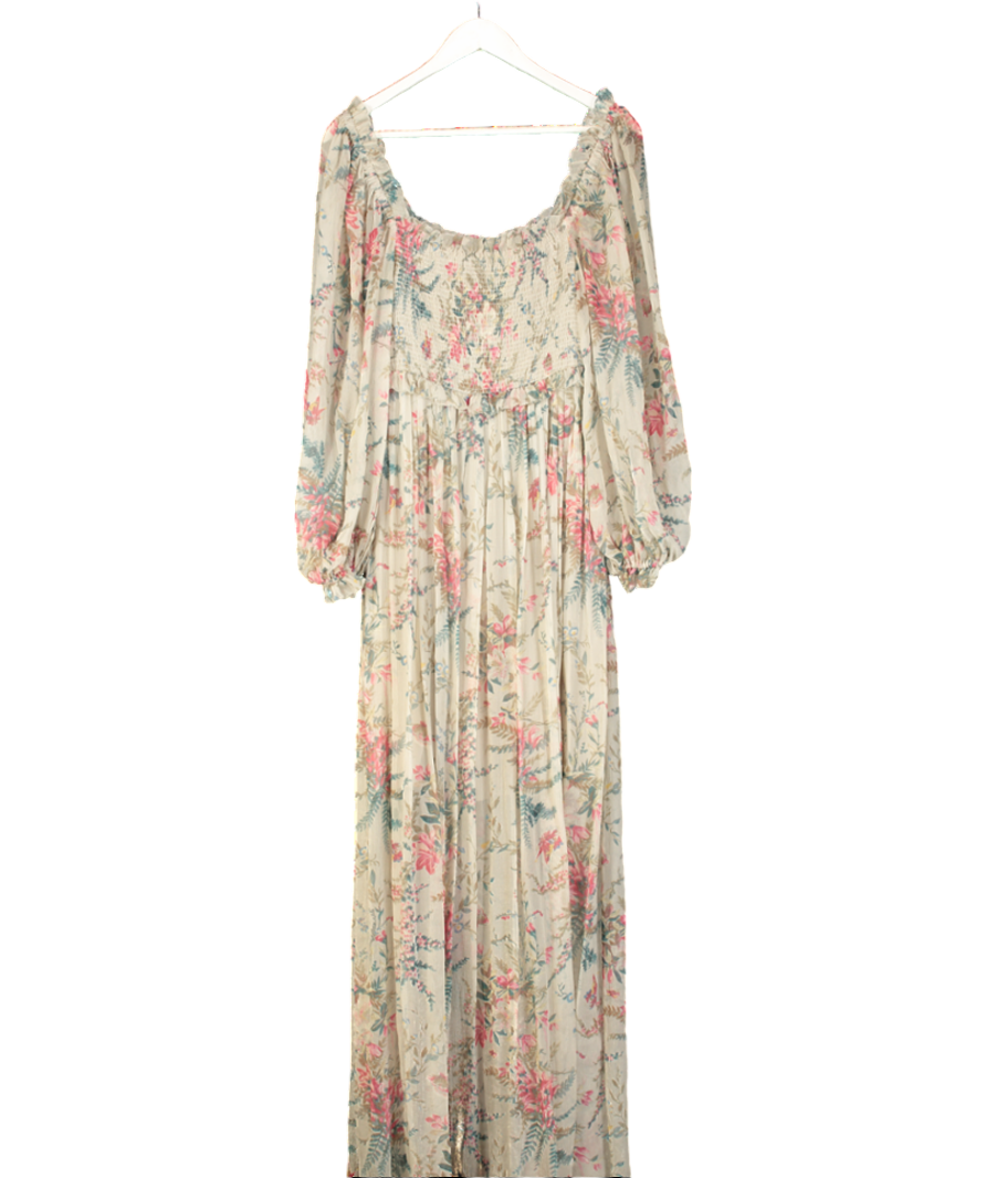Zimmerman Bayou Shirred Floral Print Silk Floral Maxi Dress UK M