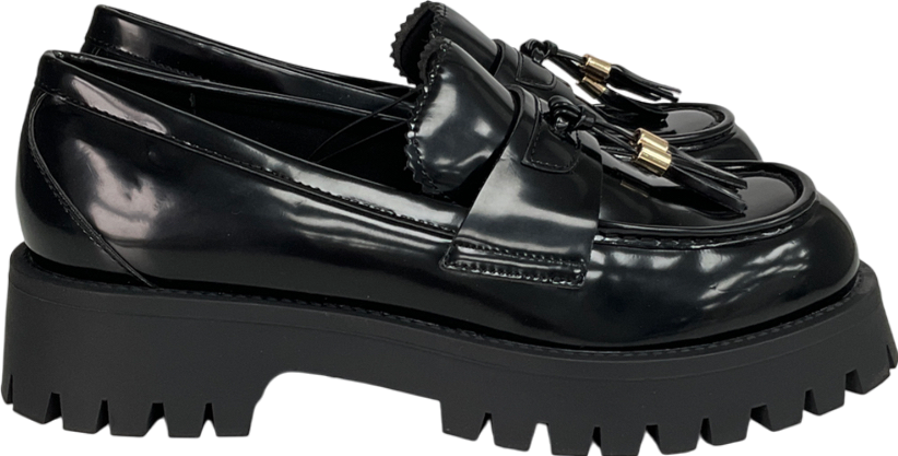 Next Black Patent Chunky Tassel Loafers UK 8 EU 41 👠