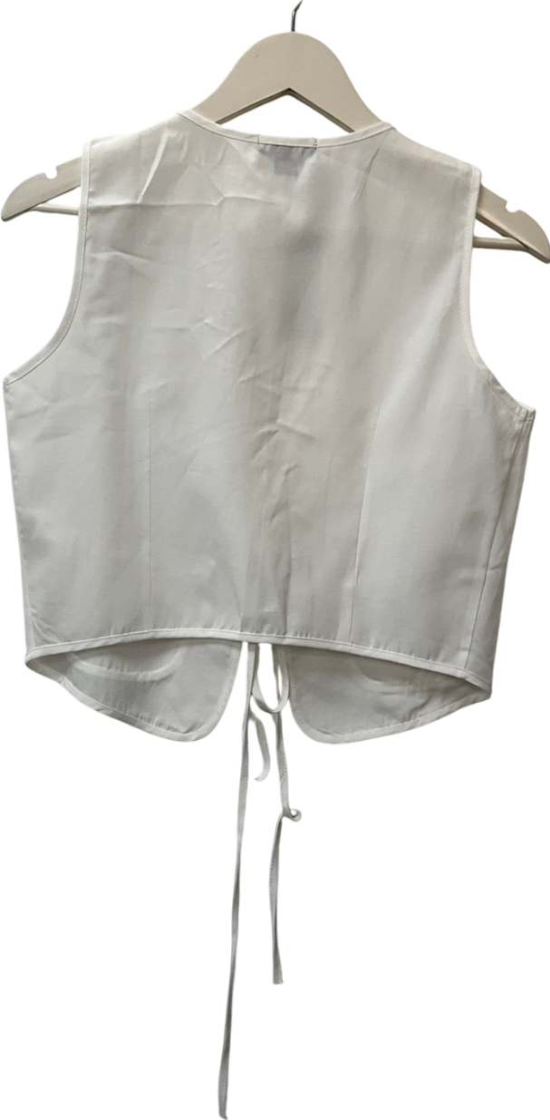 PrettyLittleThing White Linen Look Tie Front Waistcoat UK 8