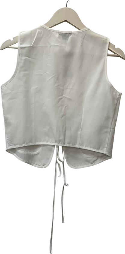 PrettyLittleThing White Linen Look Tie Front Waistcoat UK 8