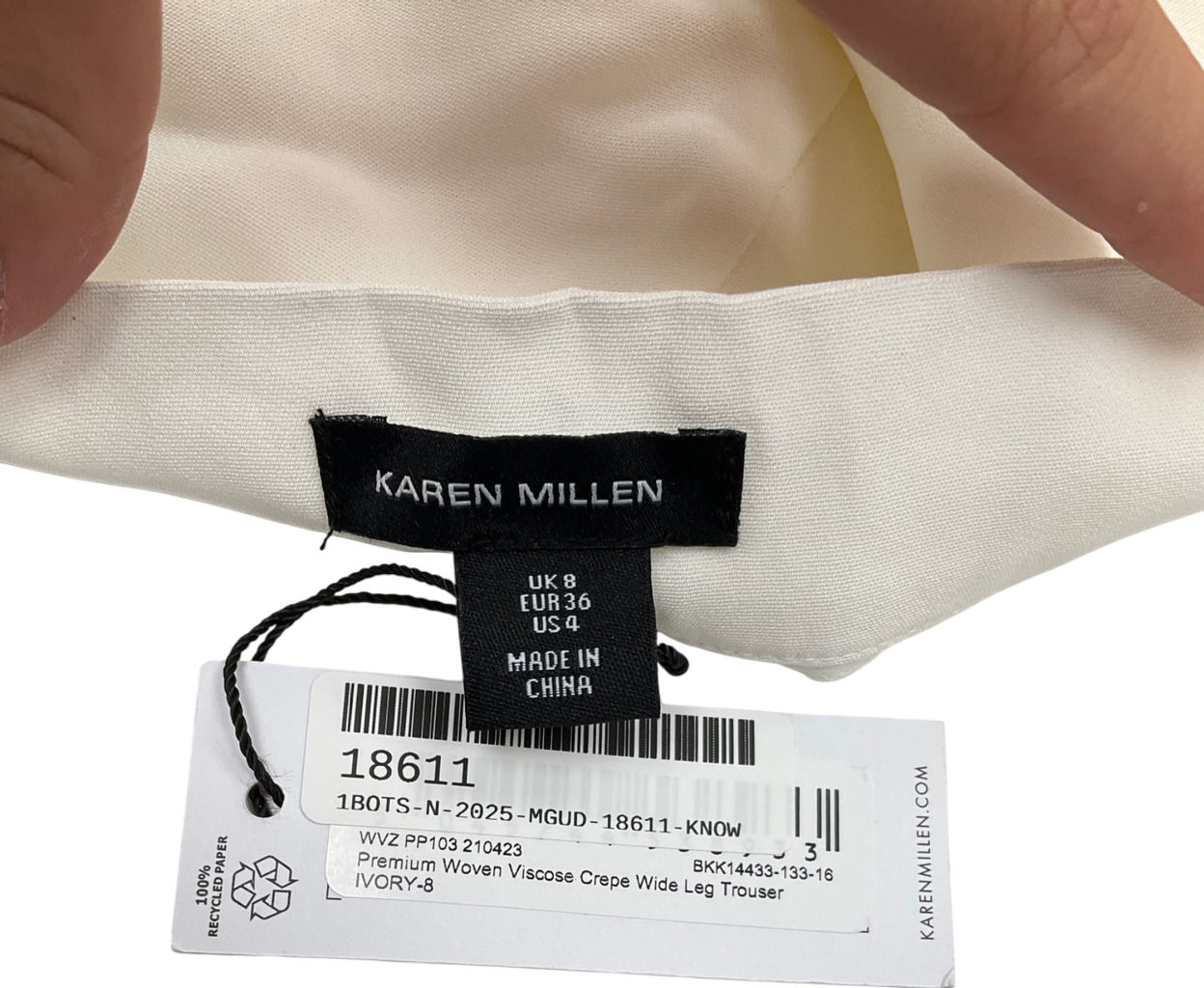 Karen Millen White Premium Woven Viscose Crepe Wide Leg Trousers UK 8