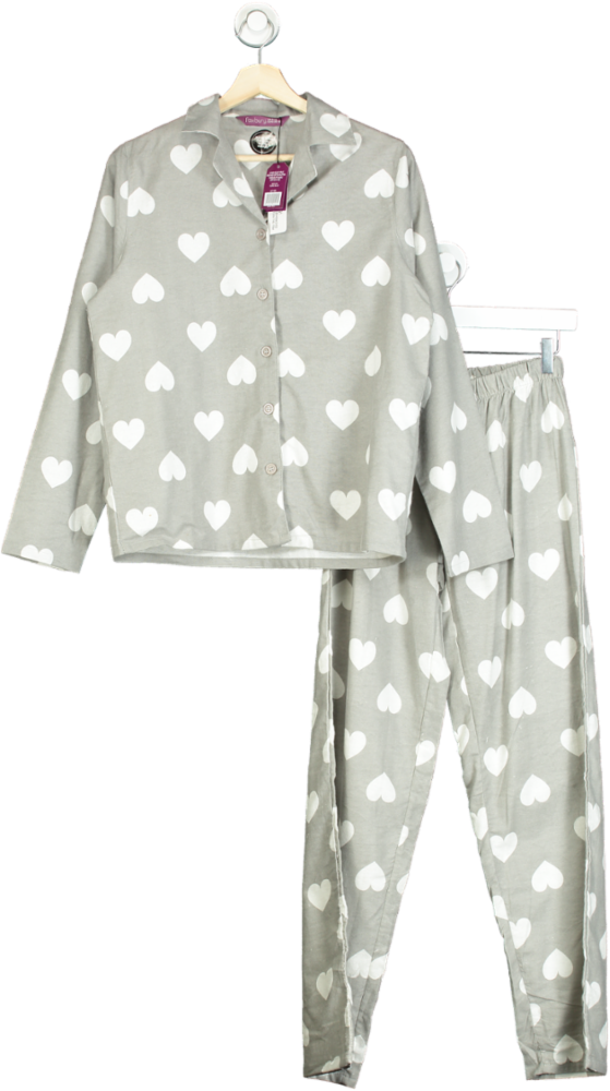 Grey Heart Print Brushed Cotton Pyjamas in gift bag  UK 12-14