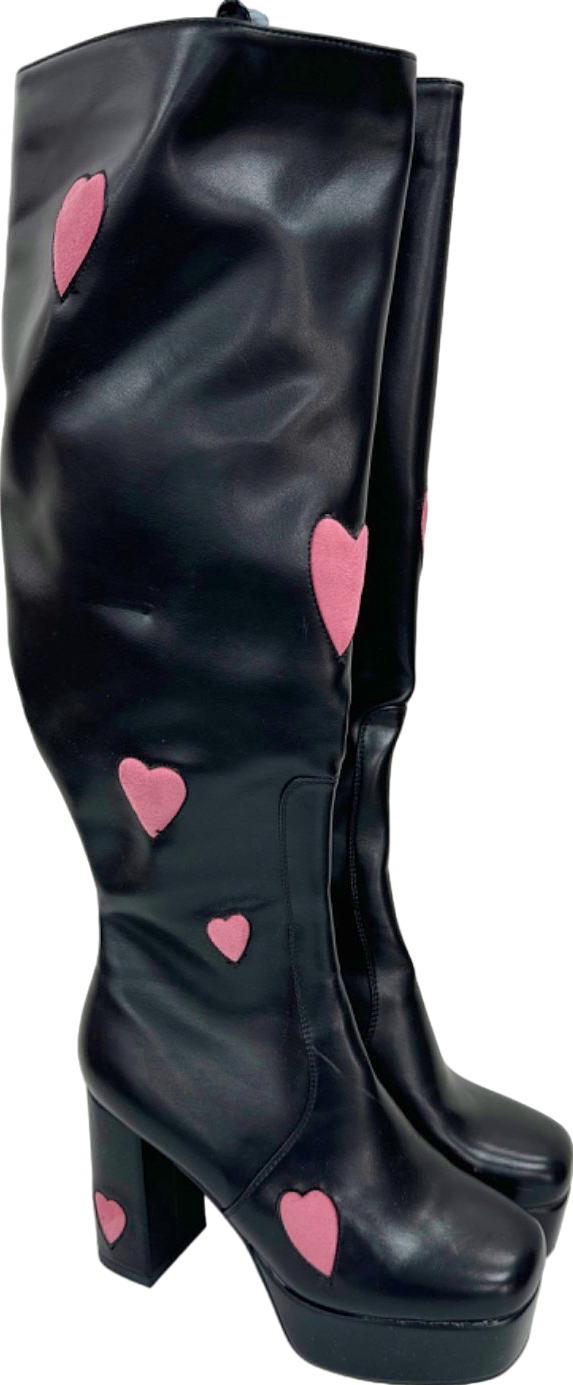 La MODA Black/Pink Heart Detail Platform Boots EU 41 UK 8
