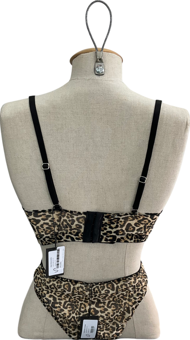 Understatement Brown Leopard Print Mesh Balconette Bra And Bikini Briefs UK M