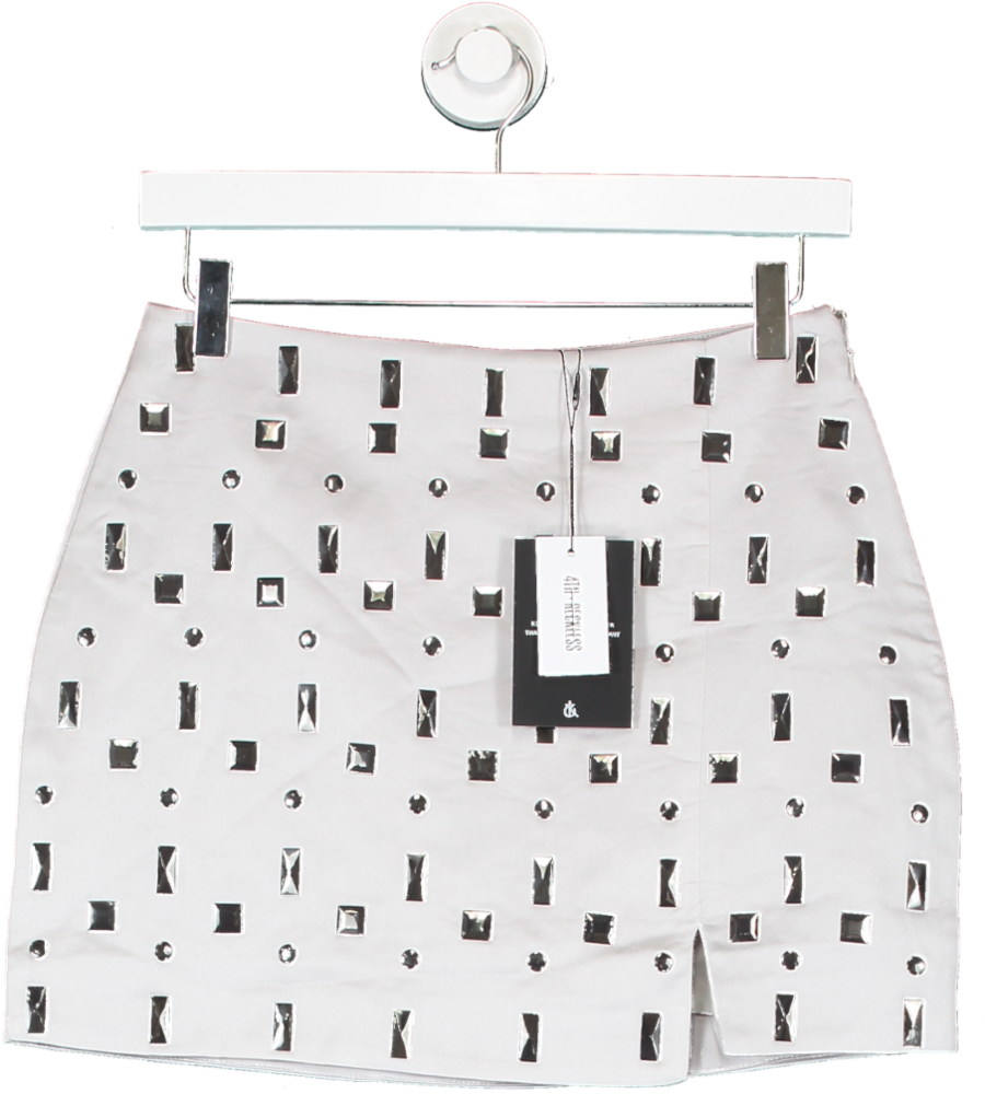 4th & Reckless Metallic Daphne Silver Embellished Mini Skirt UK 6