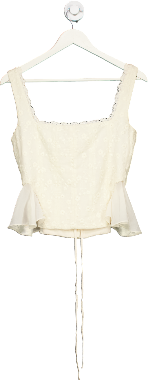 House of CB Jean Broderie Anglaise Button-up Peplum Top In Vintage Cream UK S