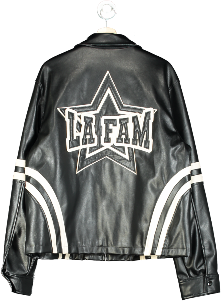 La Fam Black Faux Leather Jacket UK XL