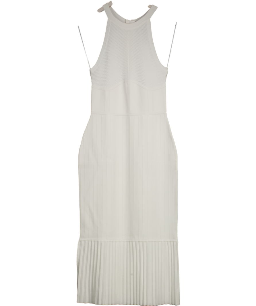 L'agence Ivory White Kimi Pleat Hem Midi Dress UK M