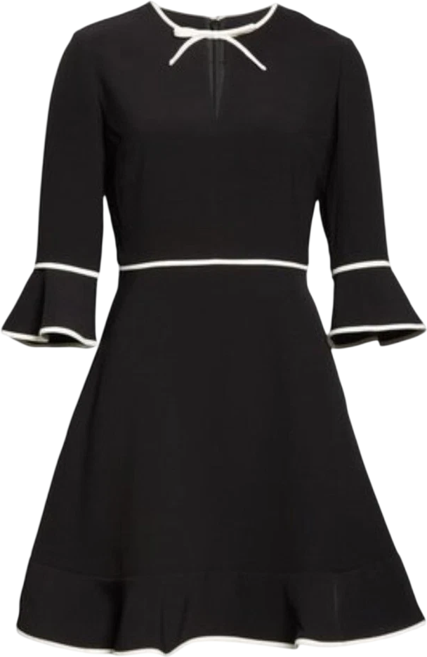 Ted Baker Black / Ivory  Dindy Woven Skater Dress With Bow Binding Sz2 UK 10