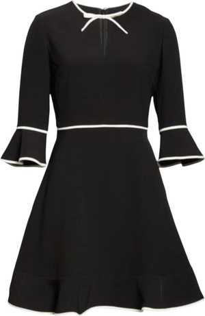 Ted Baker Black / Ivory  Dindy Woven Skater Dress With Bow Binding Sz2 UK 10