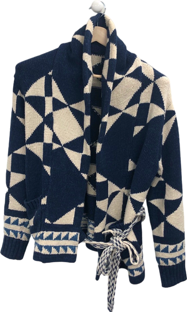 Polo Ralph Lauren Navy and White Cotton/Linen Blend Cardigan UK S