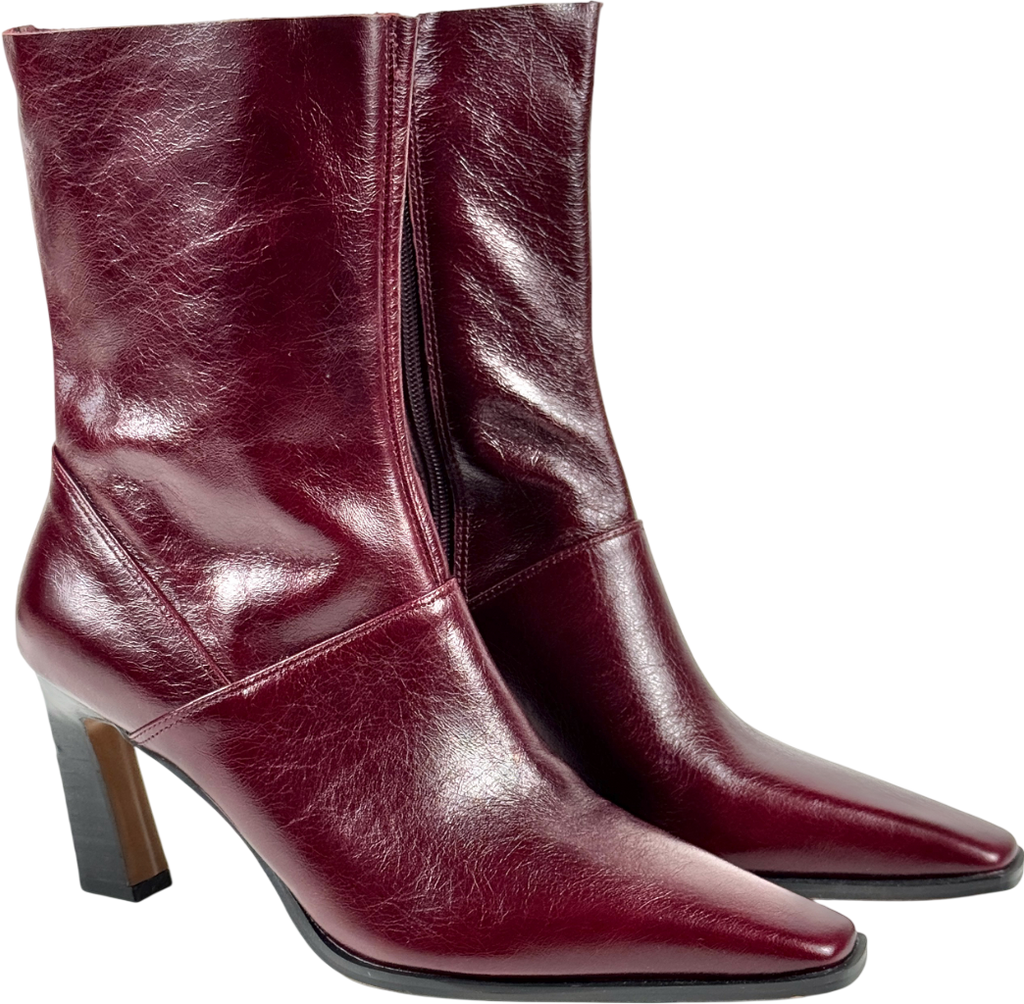 ASOS Estella Leather Chisel Toe Ankle Boots In Burgundy Red UK 7 EU 40 👠