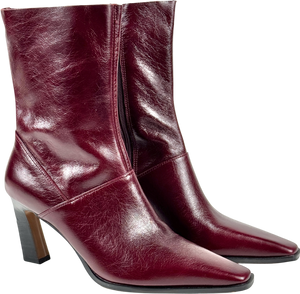 ASOS Estella Leather Chisel Toe Ankle Boots In Burgundy Red UK 7 EU 40