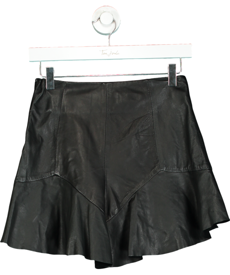 Shakuhachi Black Leather Frill Hem Shorts UK S