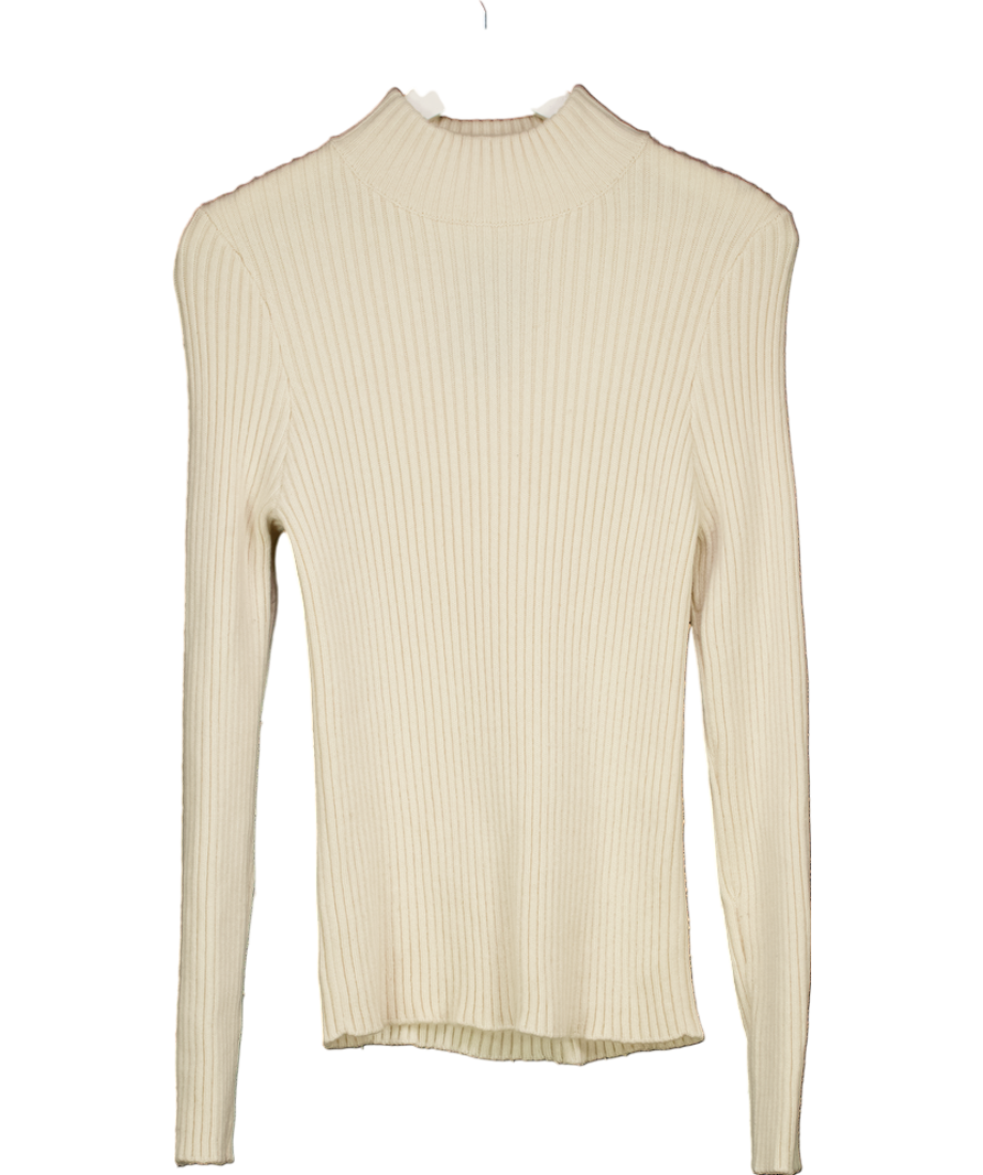 almada label Cream Ribbed Merino Wool And Cashmere Blend Jumper UK M