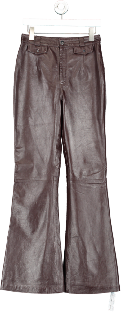 Karen Millen Red Leather Straight Leg Trousers UK 10