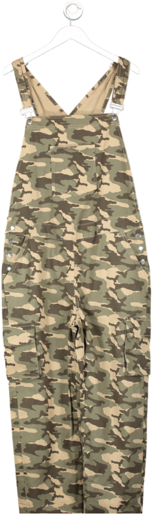 boohooMan Green Relaxed Camo Cargo Dungaree UK L